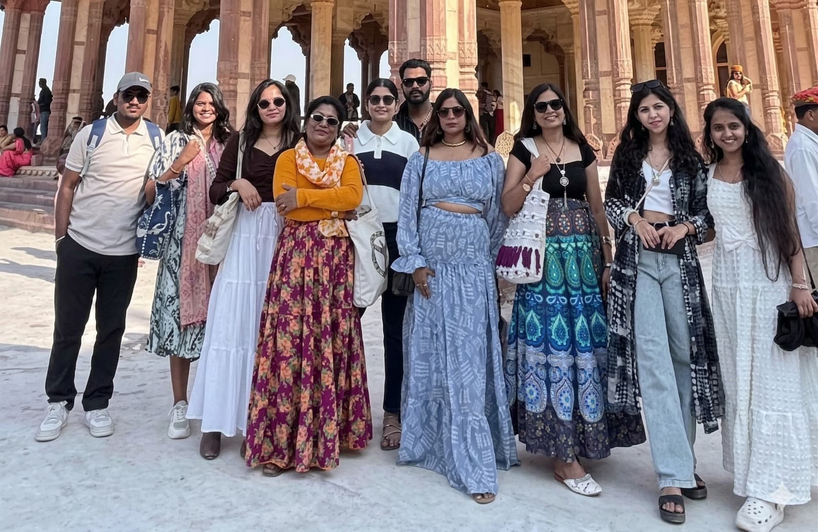 Group hiking in the mountains with scenic views