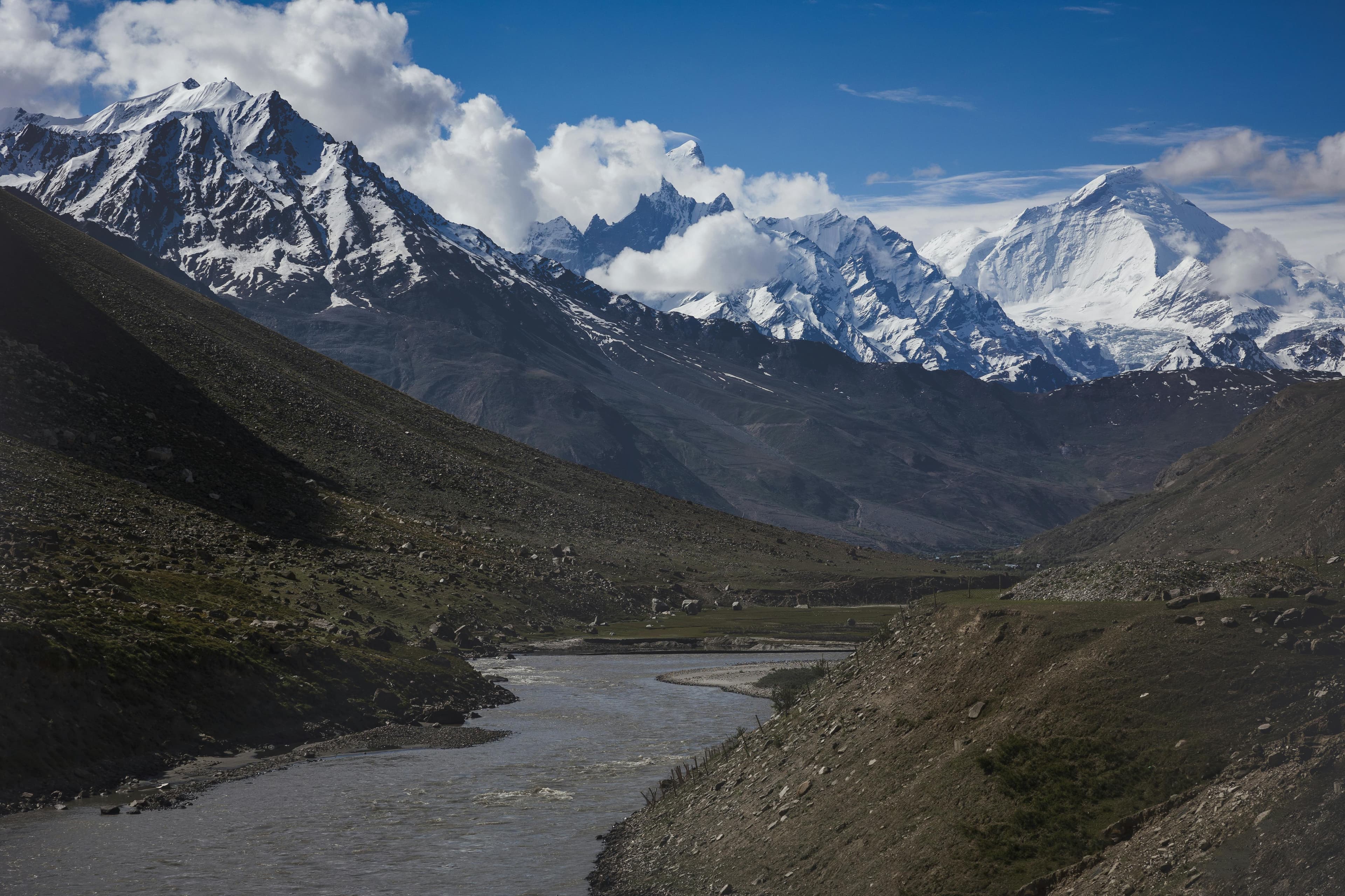 Stunning view of snow-capped Himalayas with a winding river